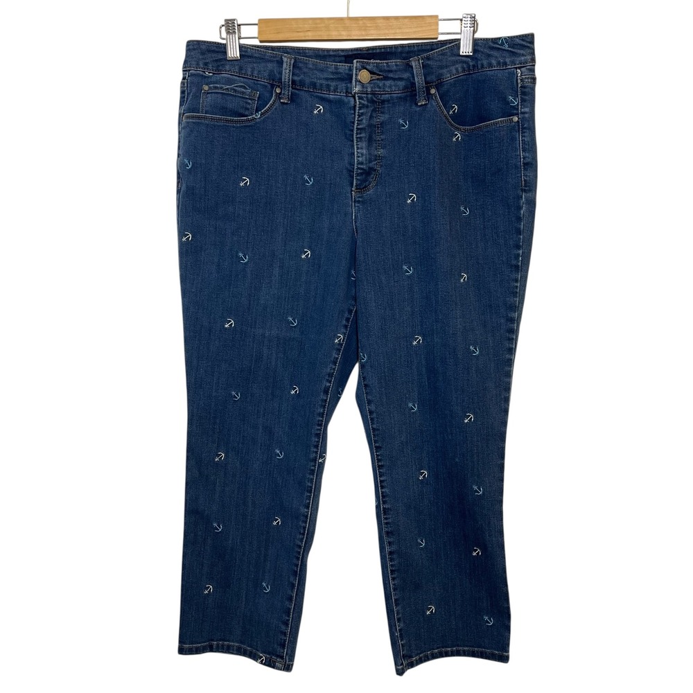 Charter Club Womens Denim Jeans Anchor Print Capri Nautical Blue Casual Size 14
